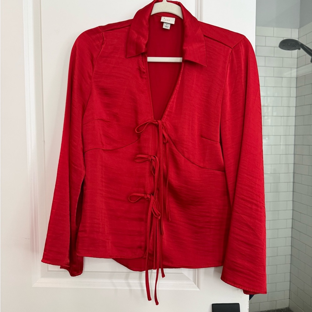 a new day Red Tie-Front Blouse
